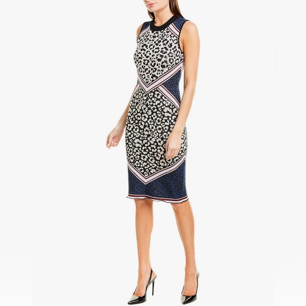 Vince Camuto NWT Animal Print Sleeveless Knit Sweater Bodycon Dress Size Medium